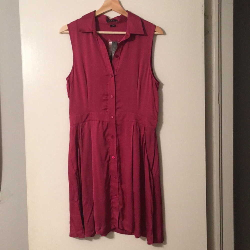 Theory Sleeveless Button-Front Dress in Berry Pink